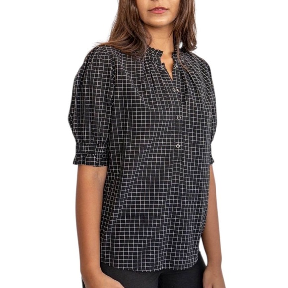 Apiece Apart Los Altos Top in Black/Cream Checks - Picture 1 of 7